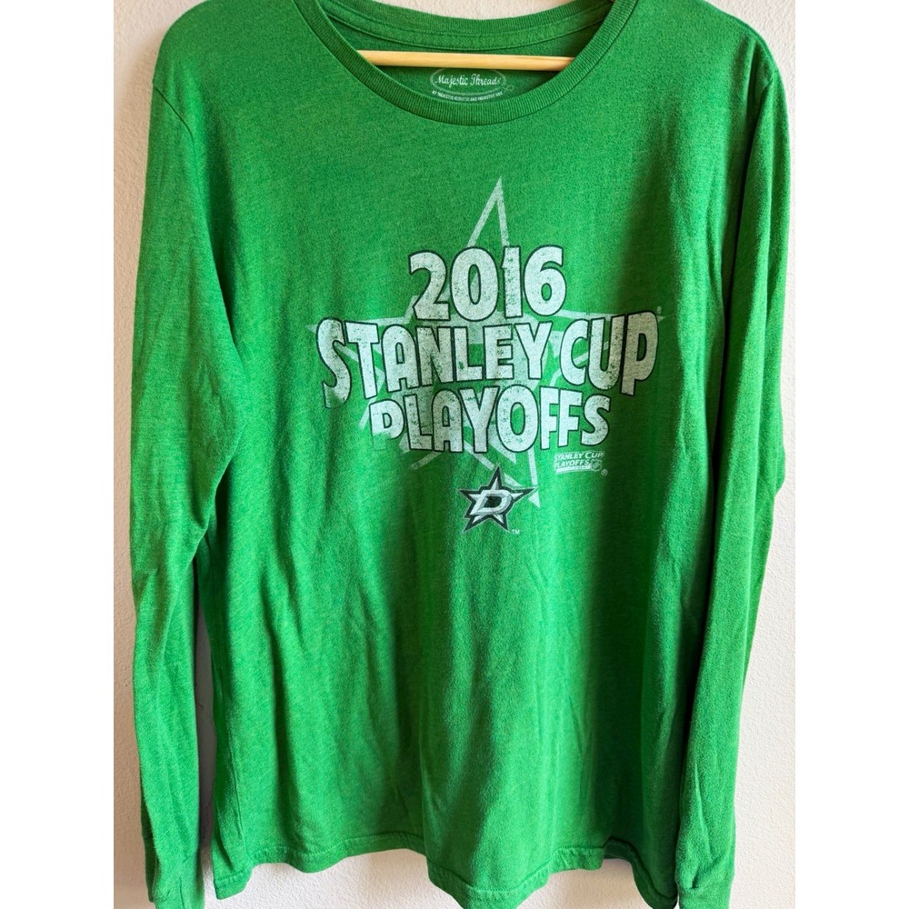 Majestic Threads Dallas Stars NHL Stanley Cup Playoffs Long Sleeve Shirt L Green
